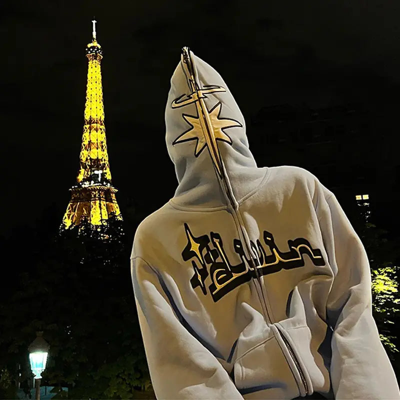 Full Zip Star Print Hoodie