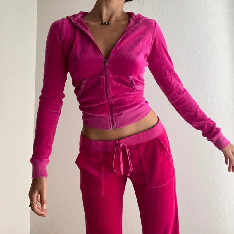 Velvet Zip Up Crop Hoodie