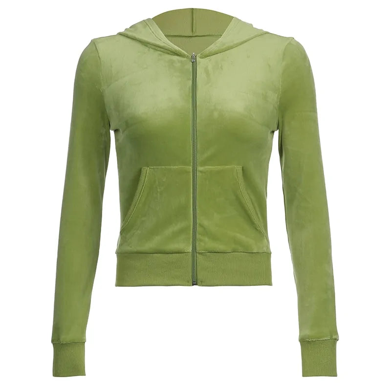 Velvet Zip Up Crop Hoodie